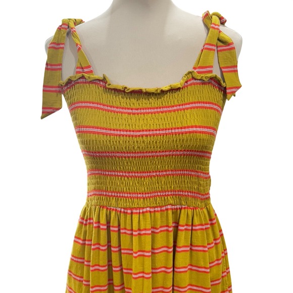 Toad & Co Striped Sundress Womens M Mustard Yellow Excellent Smocked Tie Strap - Picture 2 of 8